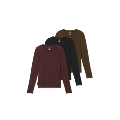 Women's Merino Wool Blend Crew Neck Long Sleeve T-Shirt 3-Pack